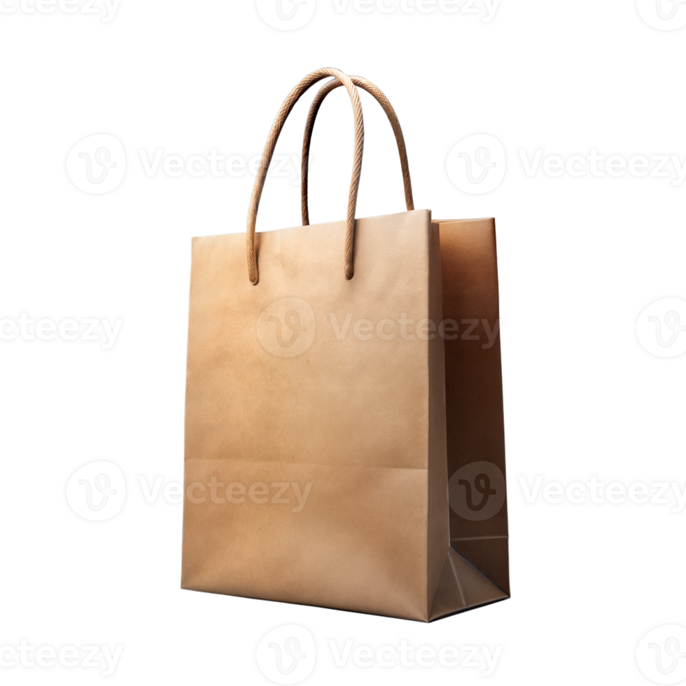 Brown paper shopping bag with sturdy handles isolated png
