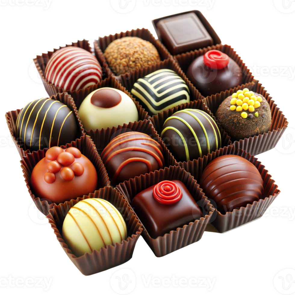 Assorted gourmet chocolates in elegant presentation box png