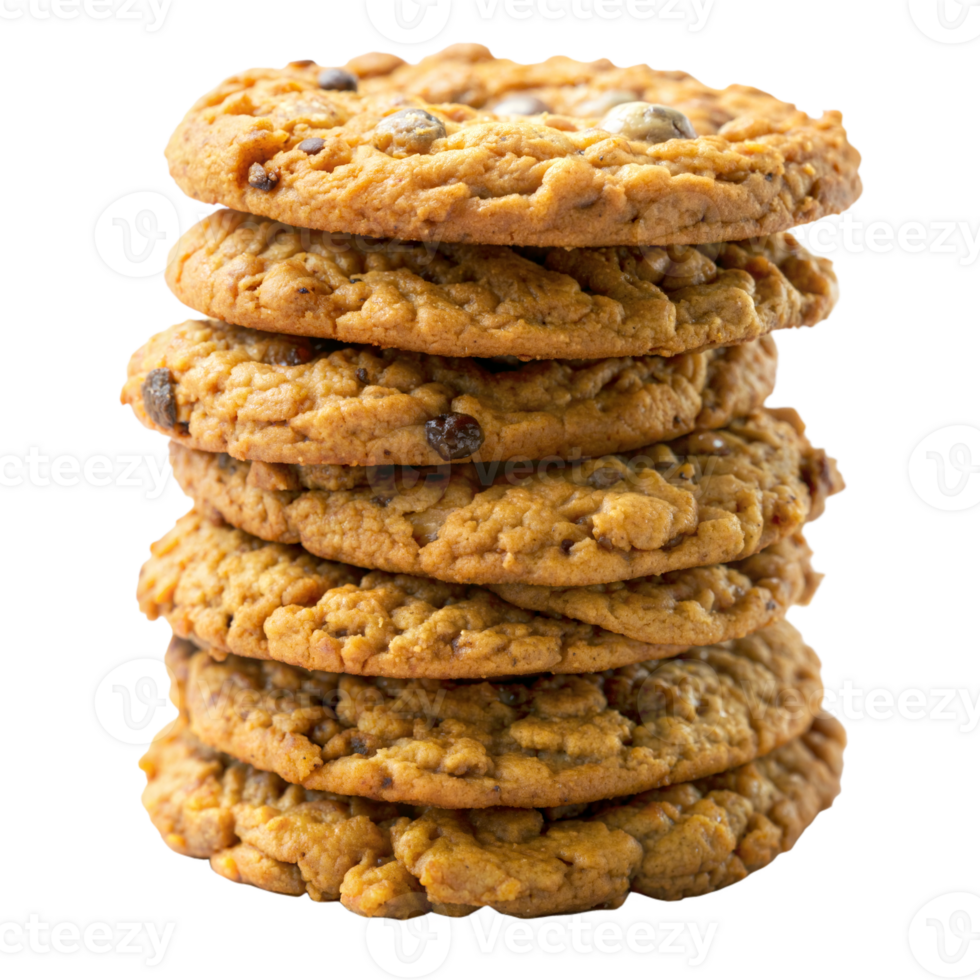 Stack of freshly baked oatmeal raisin cookies on transparent background png