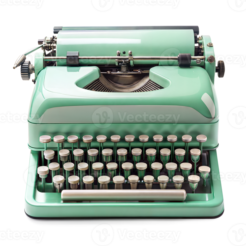 Vintage green typewriter on a transparent background png