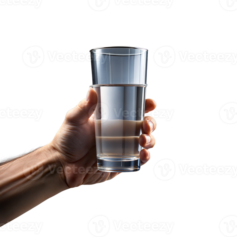 Hand holding a clear glass of water on a transparent background png