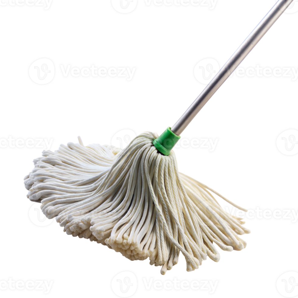 Close-up of a mop with green handle on transparent background png