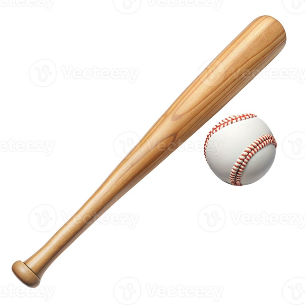 Wooden baseball bat and ball isolated on transparent png