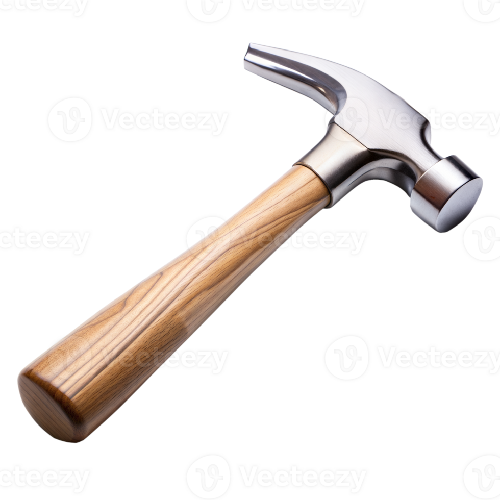 High-quality steel hammer with wooden handle on transparent background png