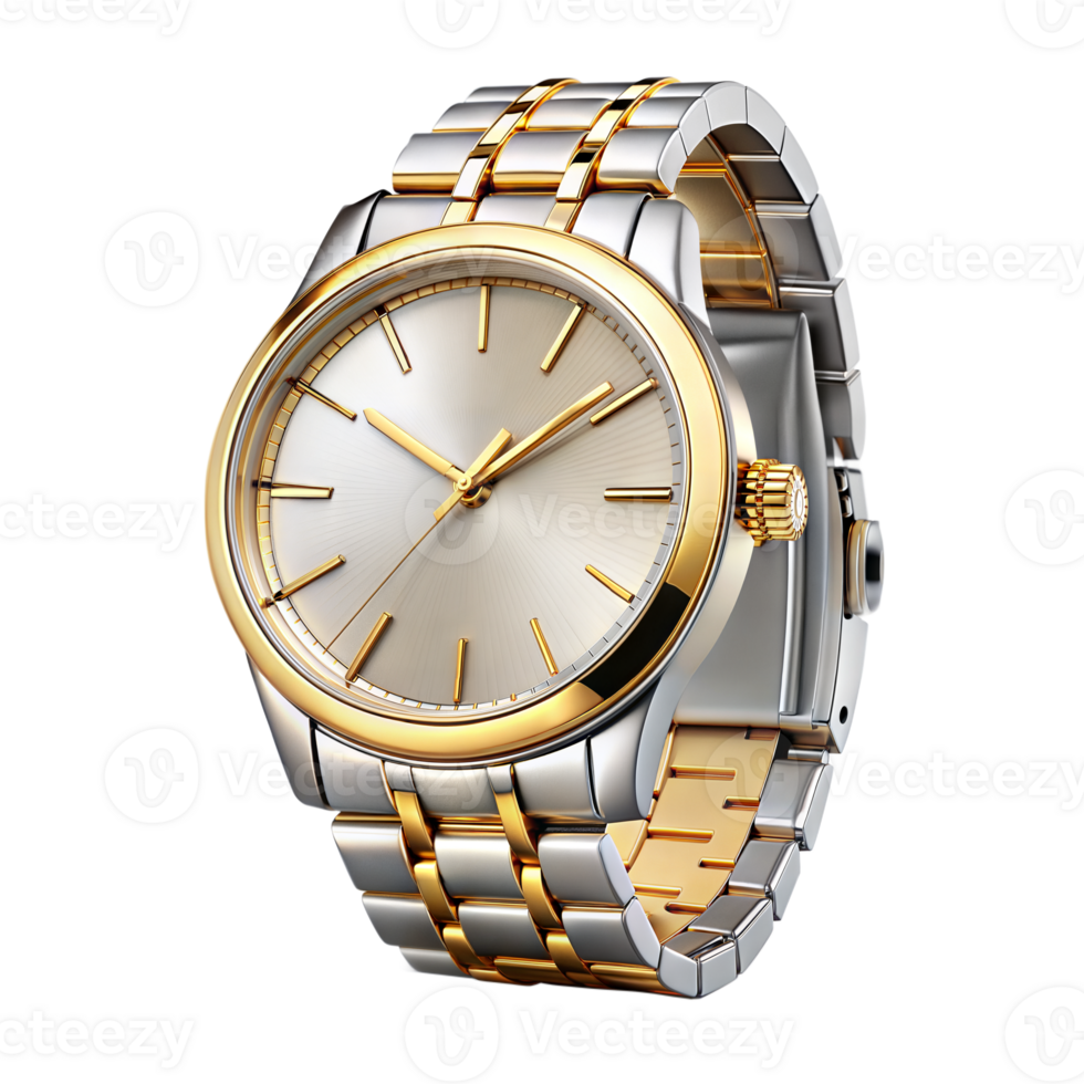 Elegant two-tone watch with golden details and sleek design png