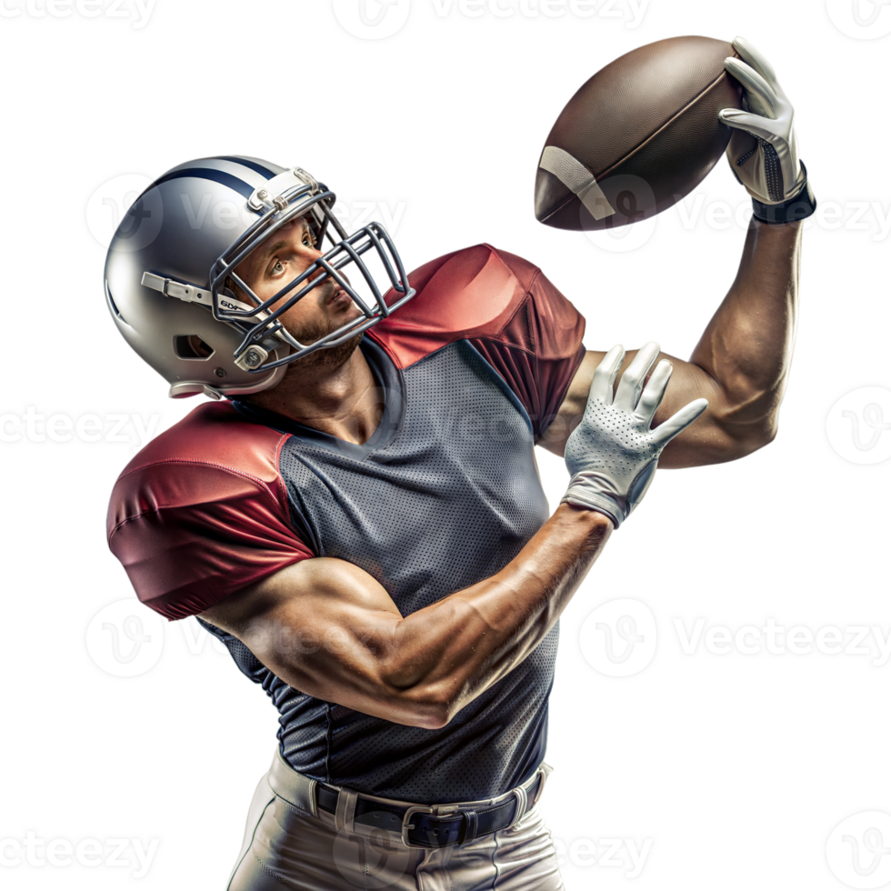 American football player catching a ball on a transparent background png