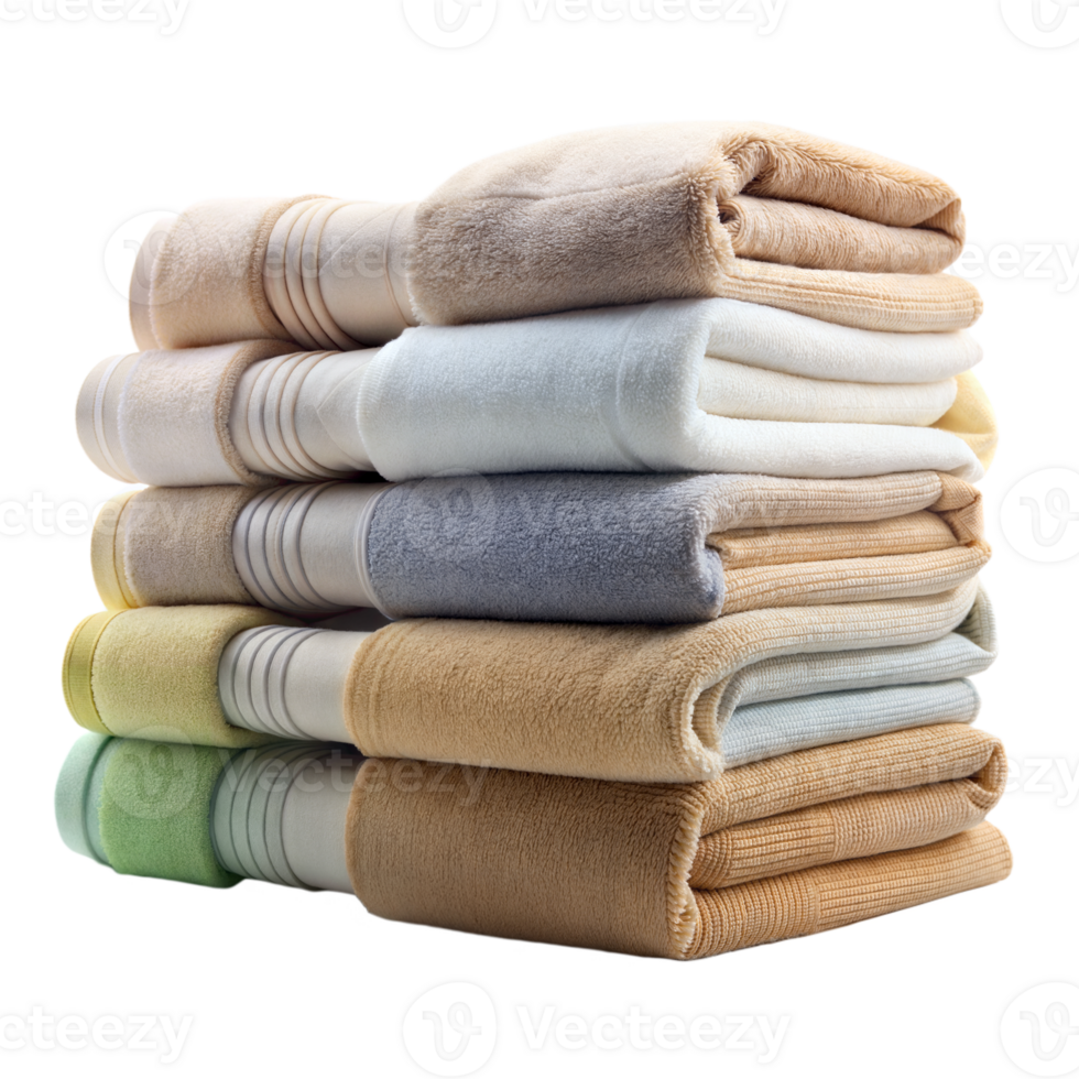 Stack of colorful soft bath towels on isolated background png