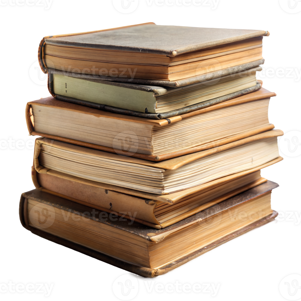 Vintage books stacked on isolated transparent background png