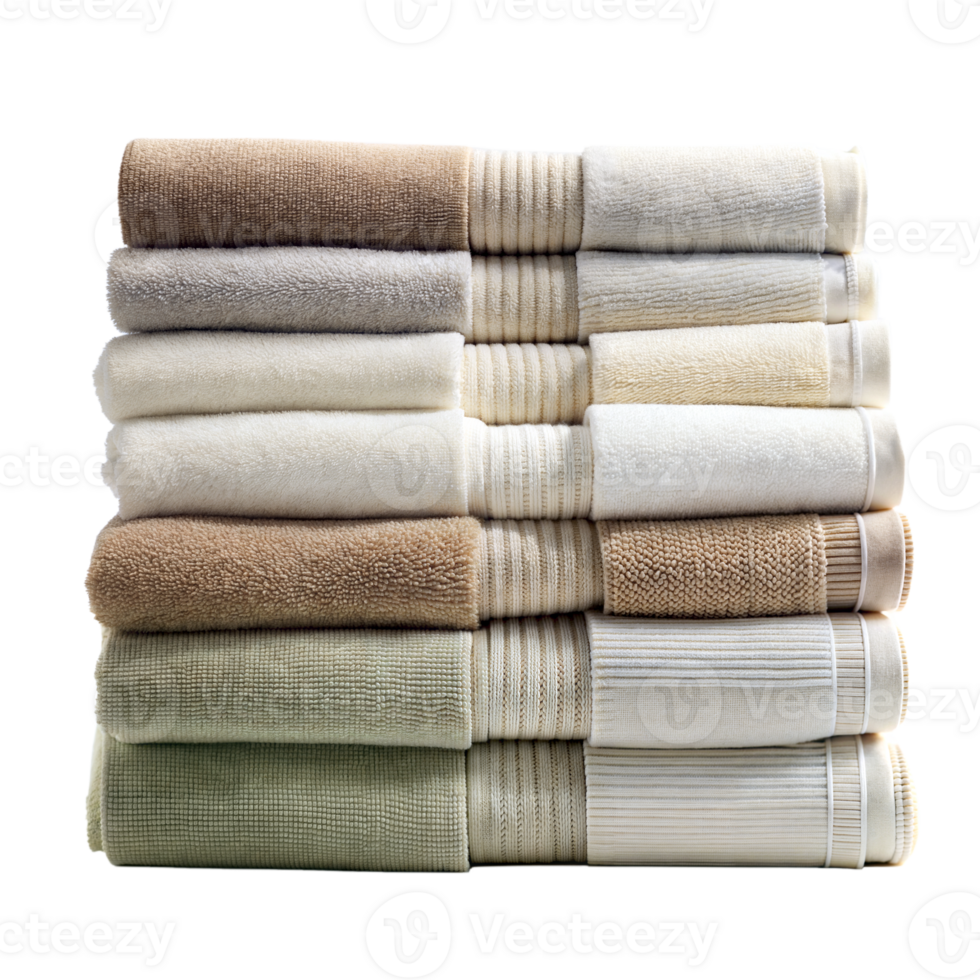 Stack of soft bath towels in neutral colors png