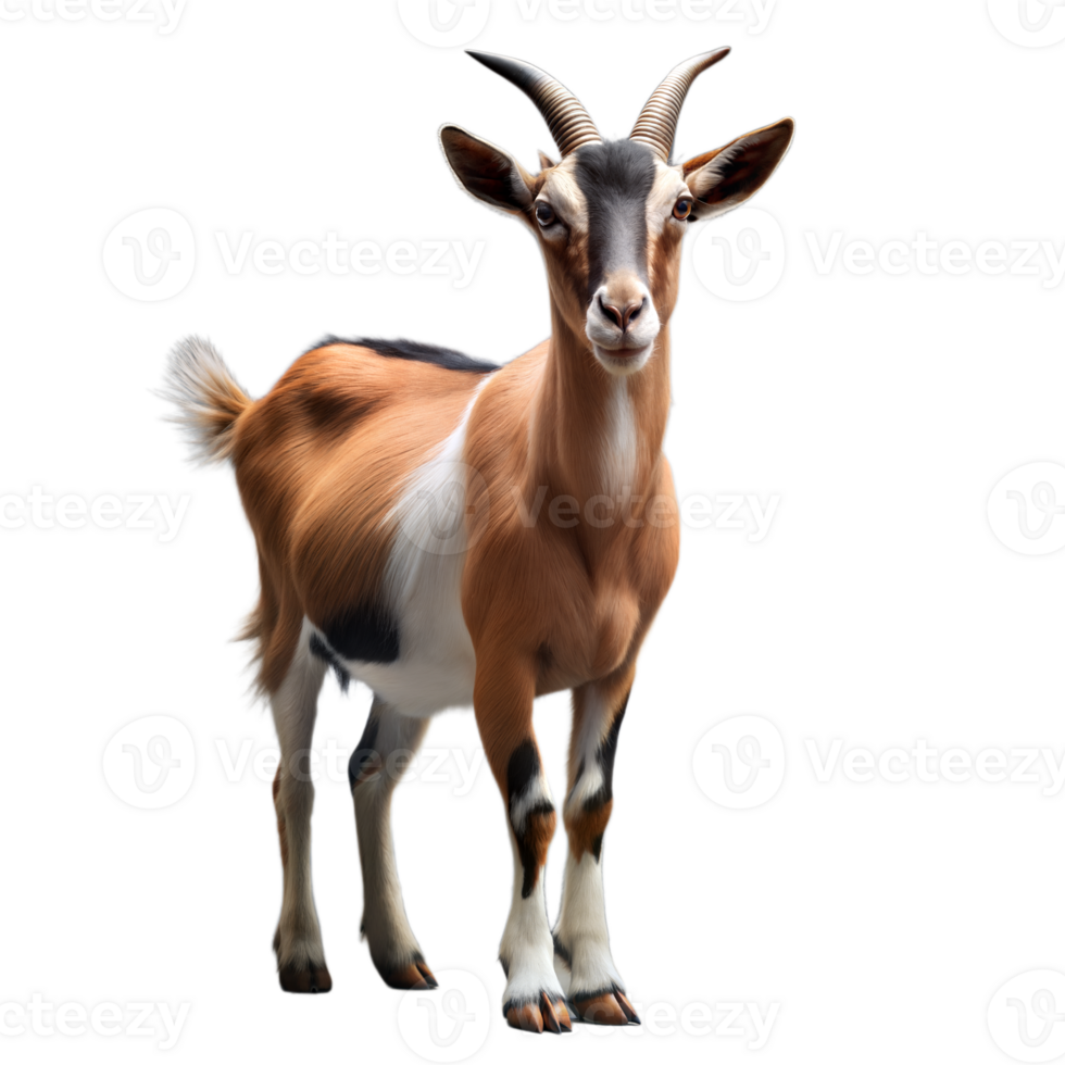 Life-like illustration of a multi-colored goat on clear background png