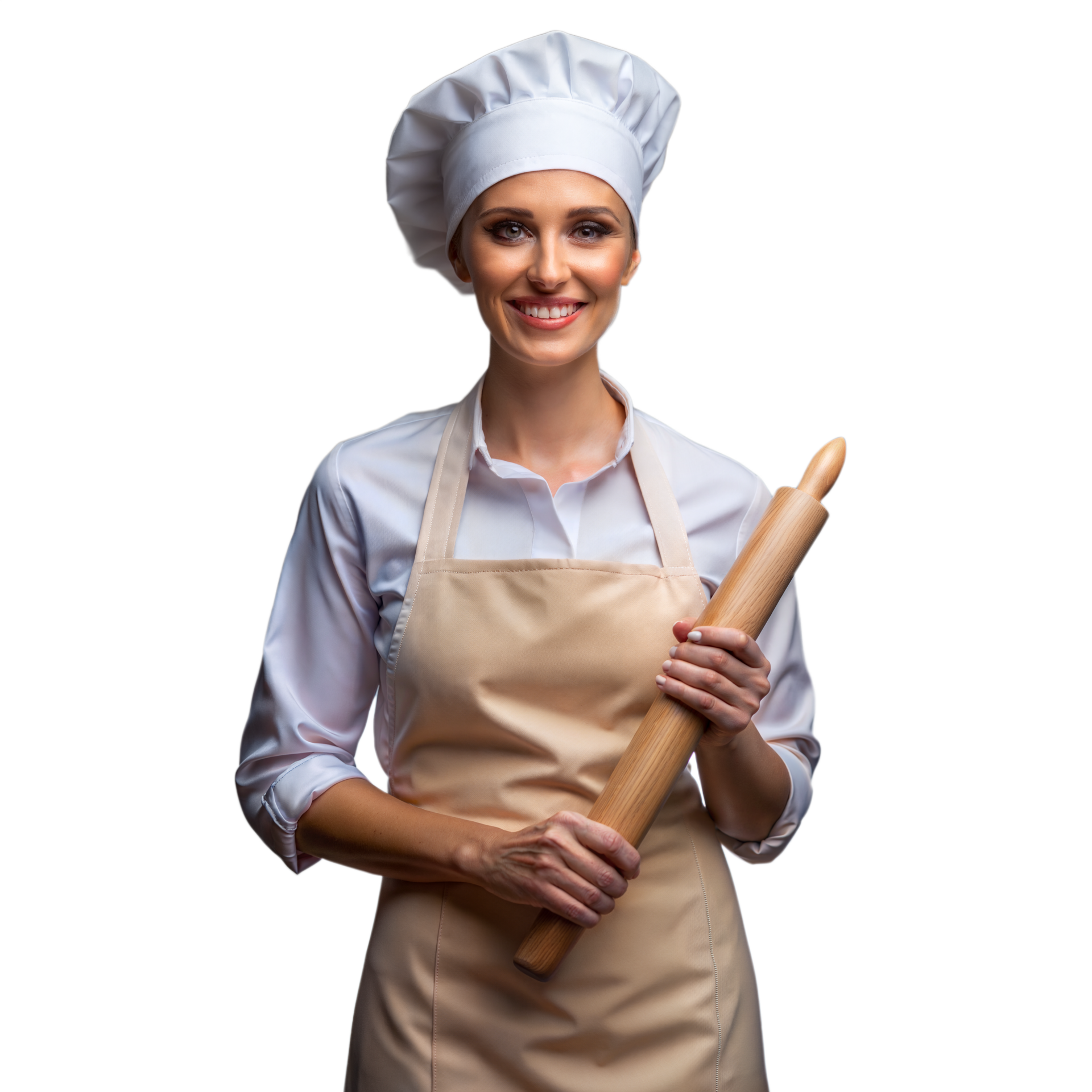 Professional female chef smiling with rolling pin in hand 44245551 PNG