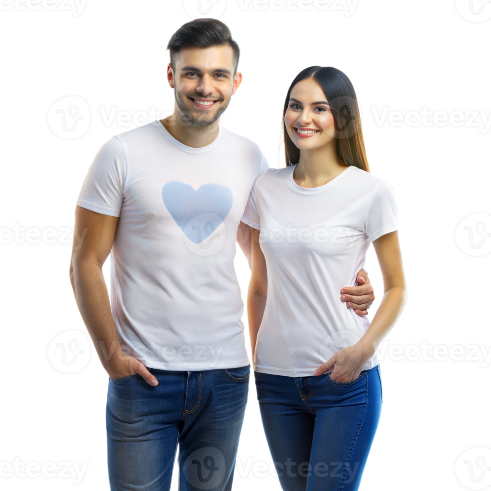 sorridente casal vestindo Coincidindo coração Camisetas png