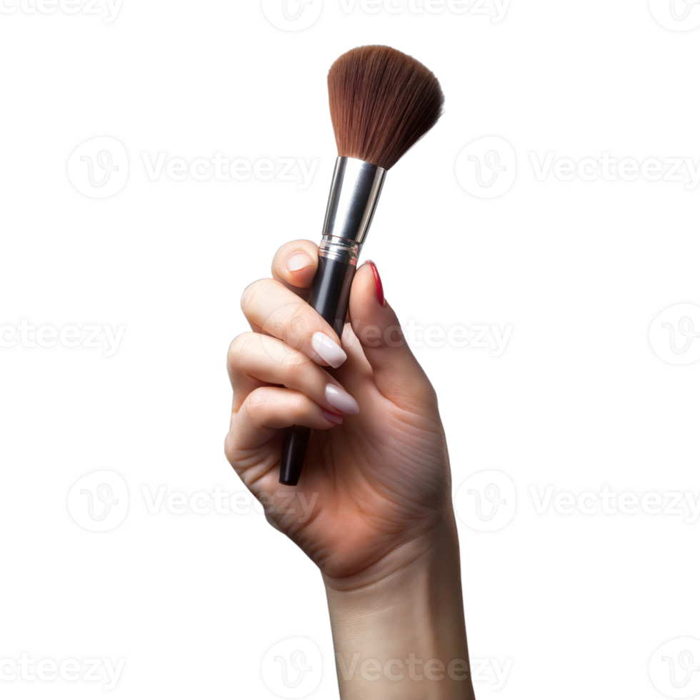 Female hand holding a makeup brush, perfect for cosmetics png