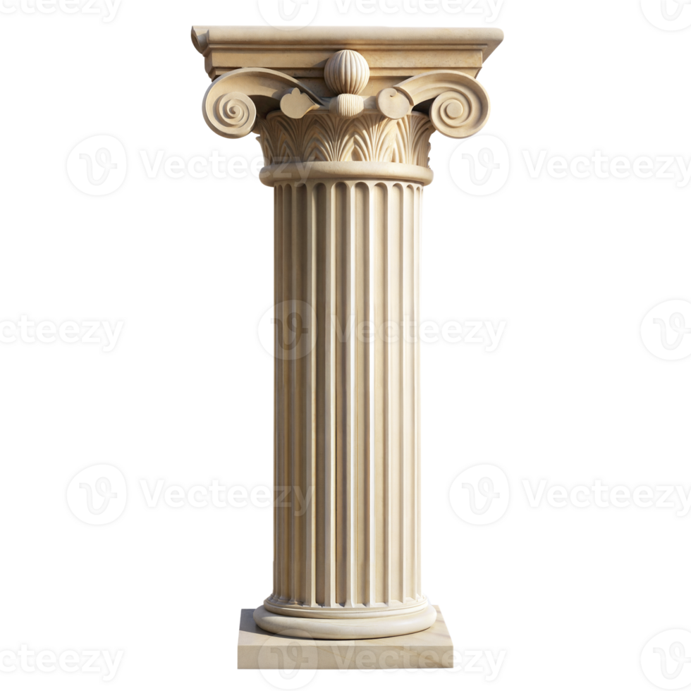 Classic Greek column with intricate designs on neutral background png