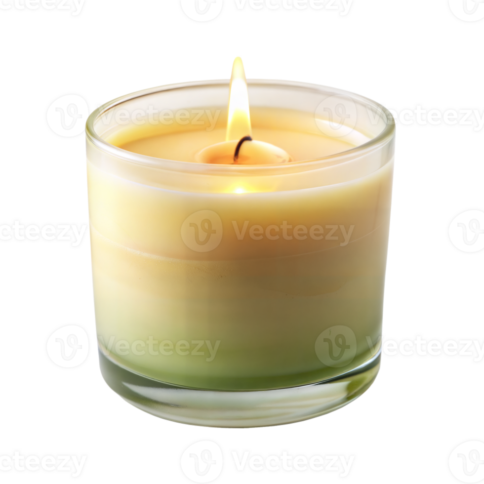 Elegant scented candle with a calming flame in a glass png