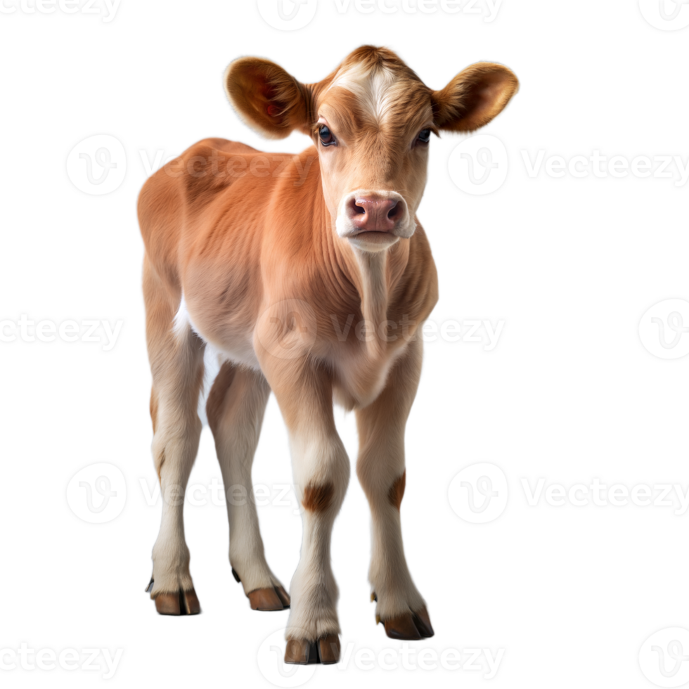 Young brown and white calf standing on transparent background png
