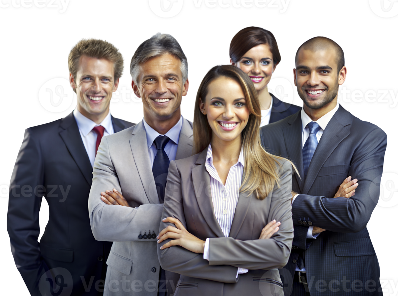 Professional team of five smiling business executives png