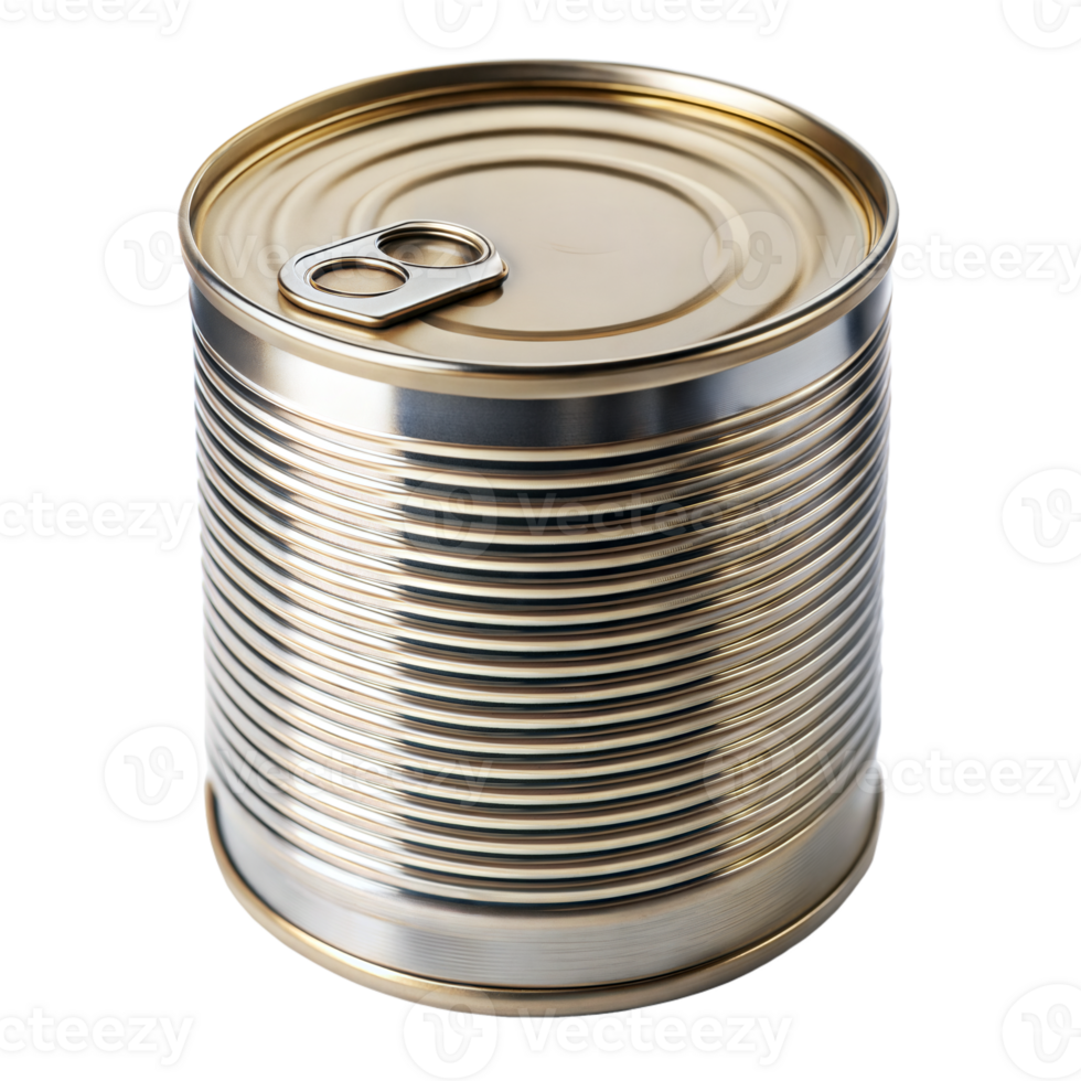 Stack of metal food cans with pull tab on top png