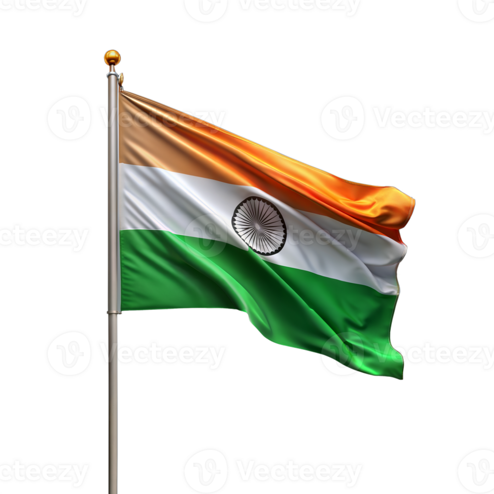 Waving national flag of India on a transparent background png