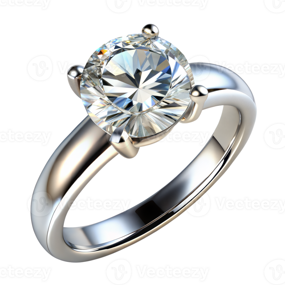 Elegant white gold ring with round cut diamond png
