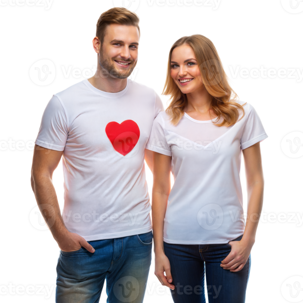 Smiling couple in casual clothes with heart design png