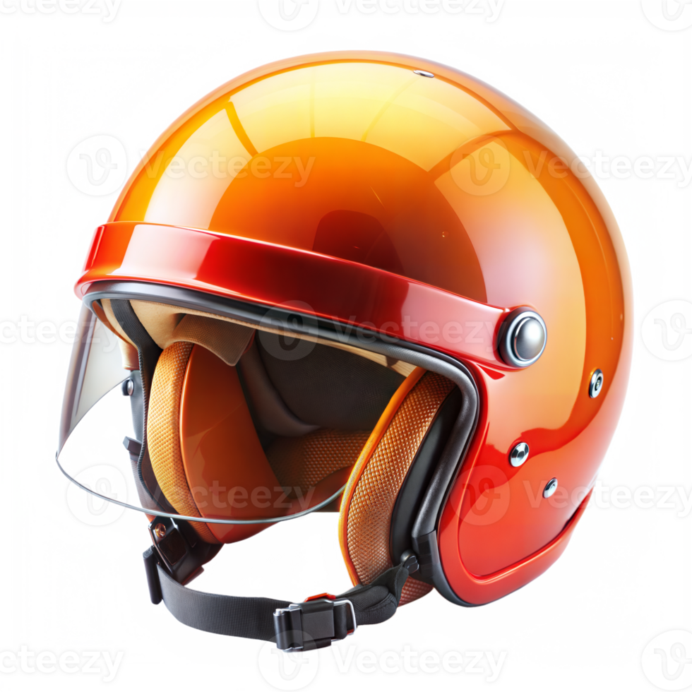 Modern orange motorcycle helmet with reflective visor png