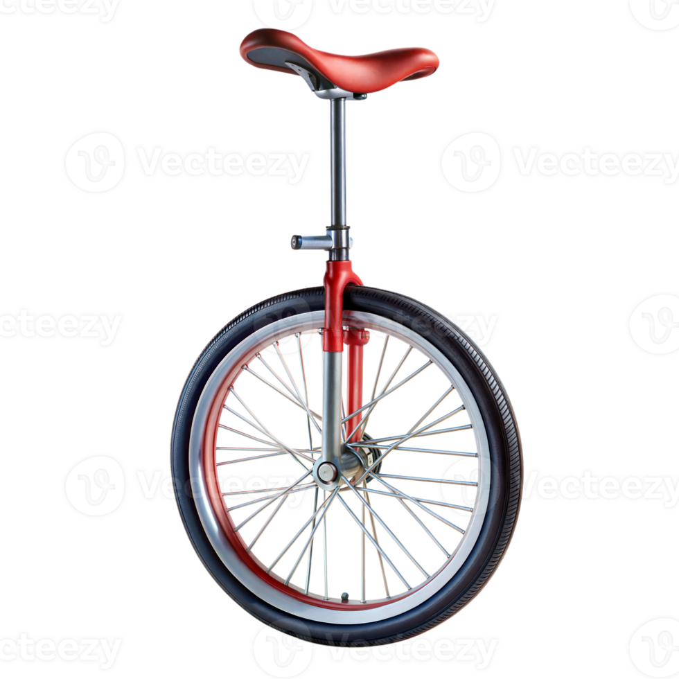 Red unicycle isolated on a clear background, detailed close-up png