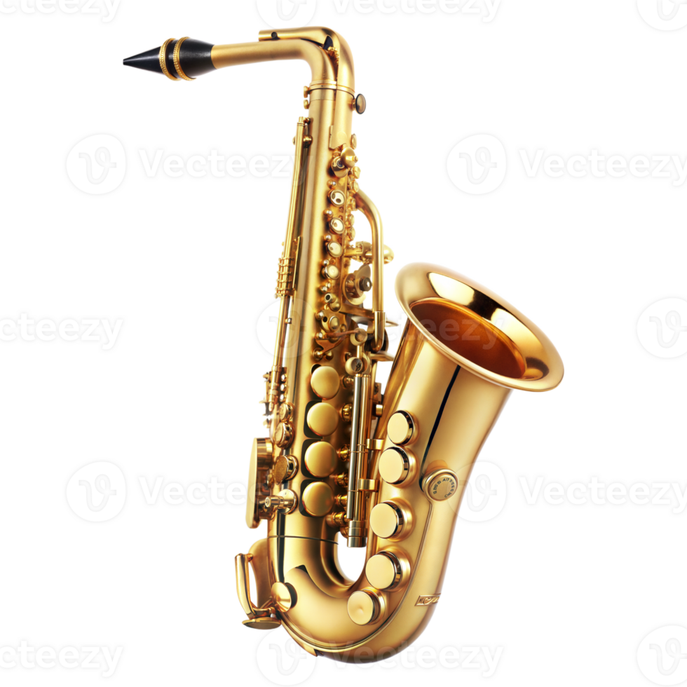 Golden saxophone on a transparent background, detailed and shiny png