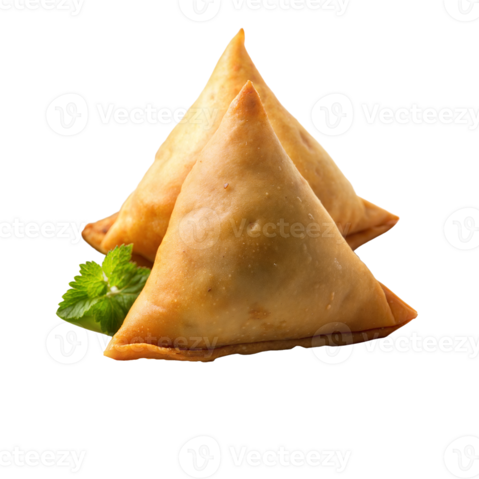 Crispy golden samosas on a transparent background png