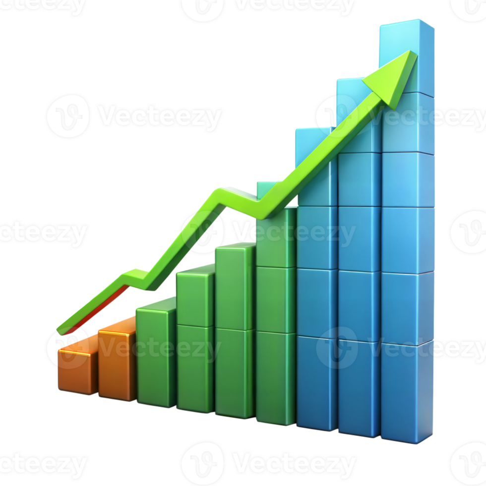 Colorful 3D growth chart with rising green arrow png