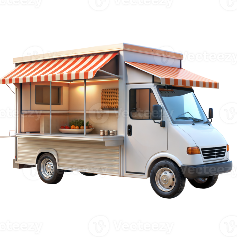 Modern food truck with open service window on transparent background png