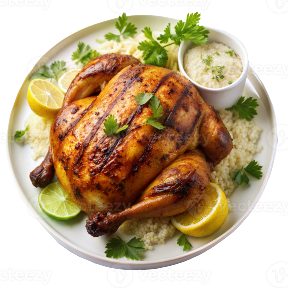 Chicken and rice on white plate png