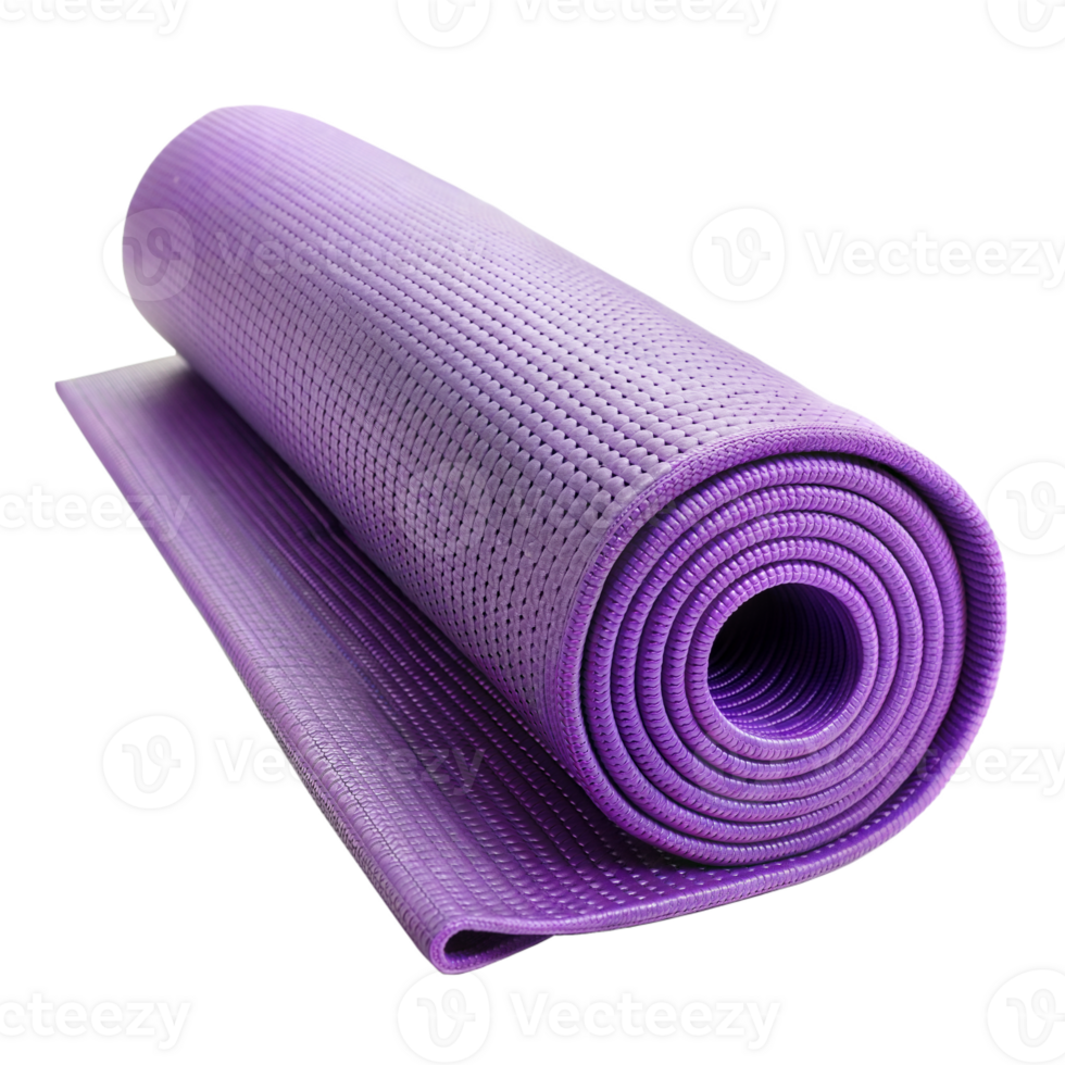 Purple yoga mat rolled up on a transparent background png