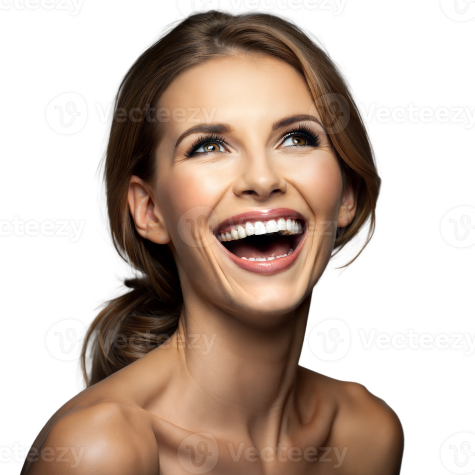 Joyful young woman laughing with healthy glowing skin png