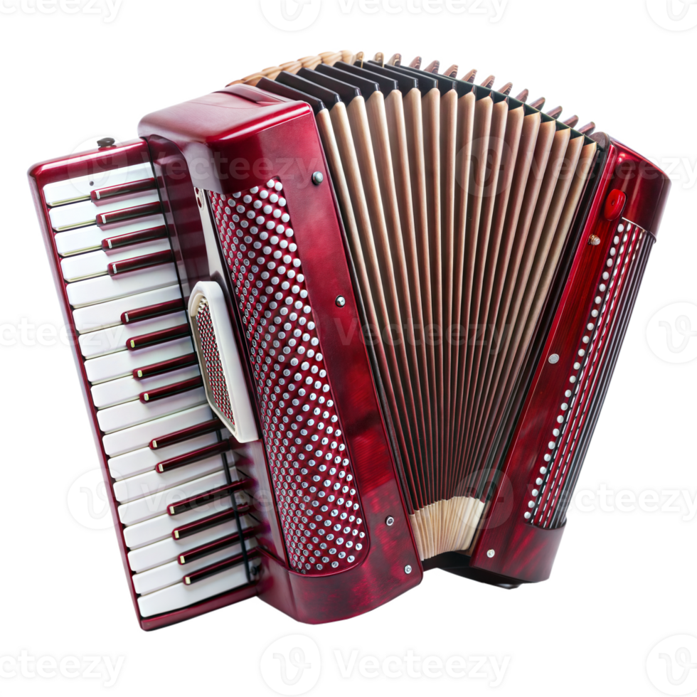 Red accordion isolated on transparent background, music concept png