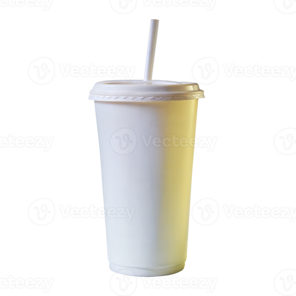 Disposable paper cup with lid and straw on transparent background png