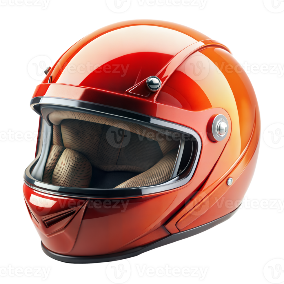 Red motorcycle helmet with modern design isolated on transparent png