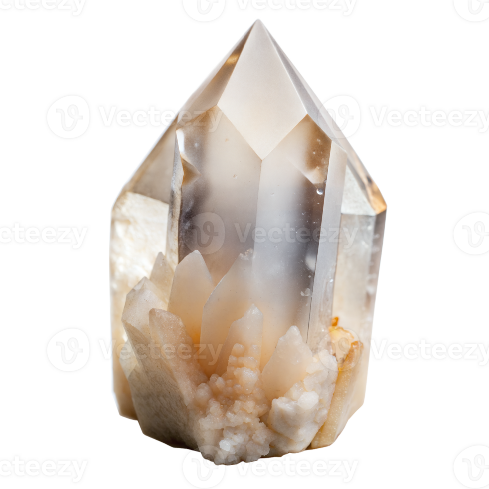 Stunning close-up of a multi-faceted quartz crystal png