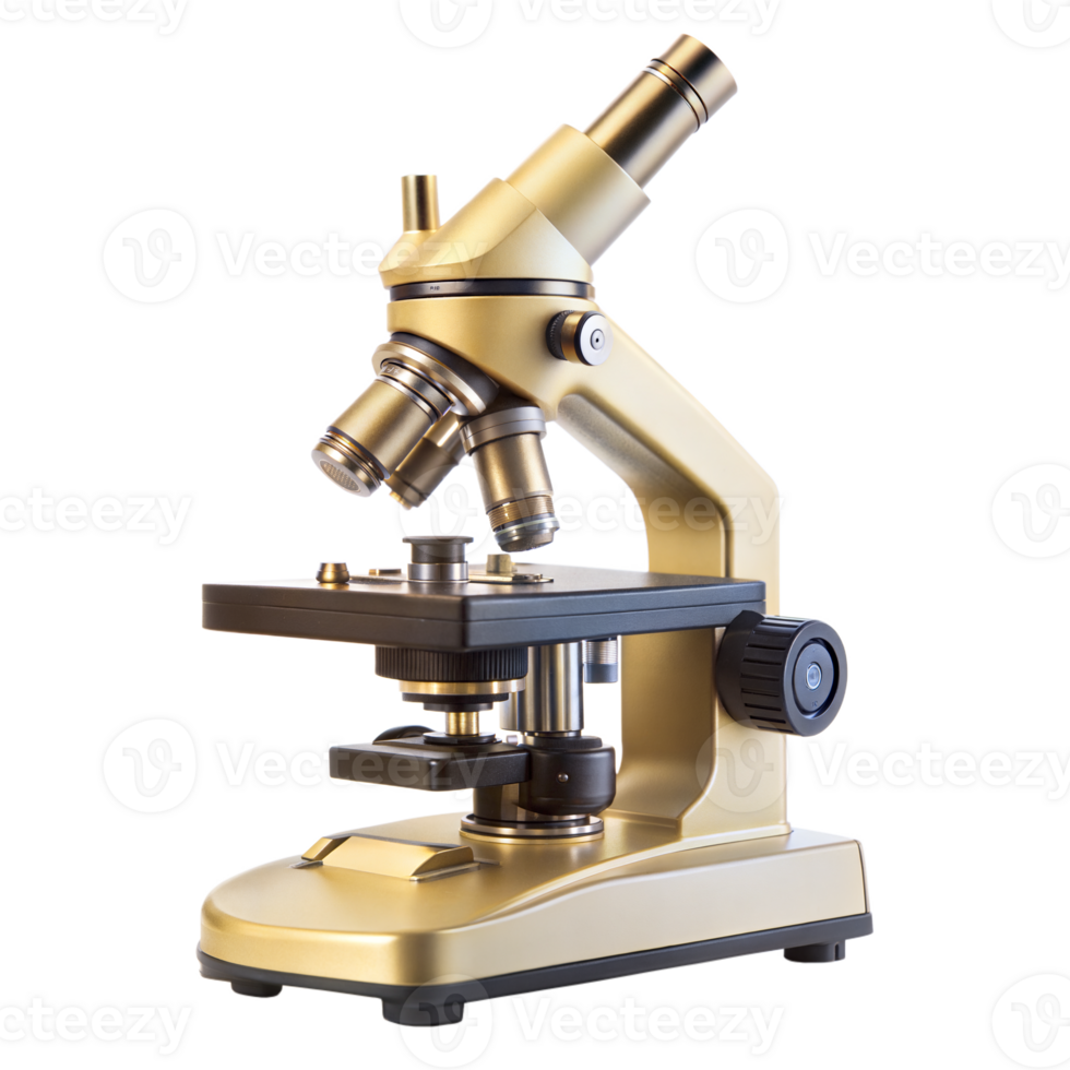 Professional gold microscope on isolated background in lab png