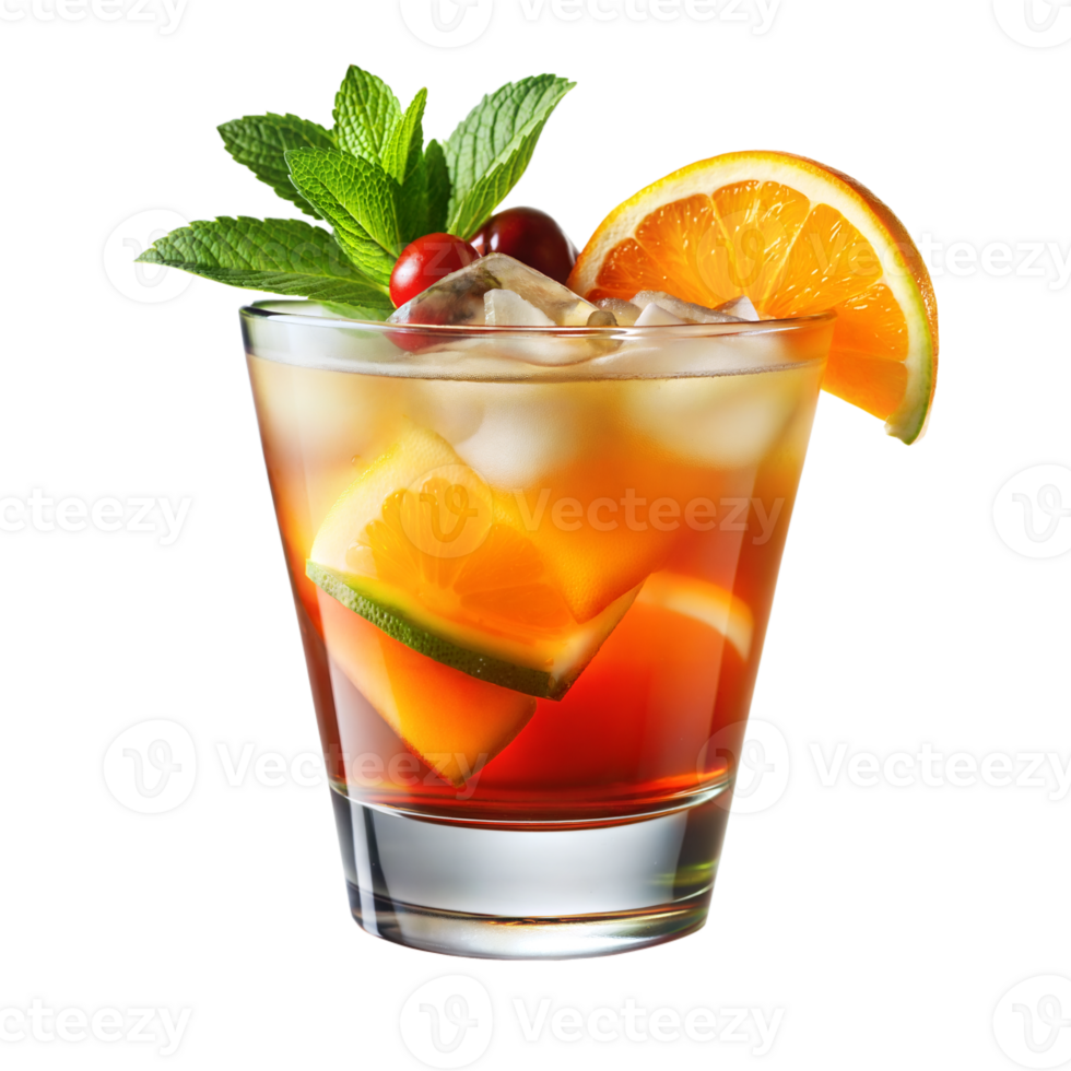 Glass of refreshing drink with orange slice png