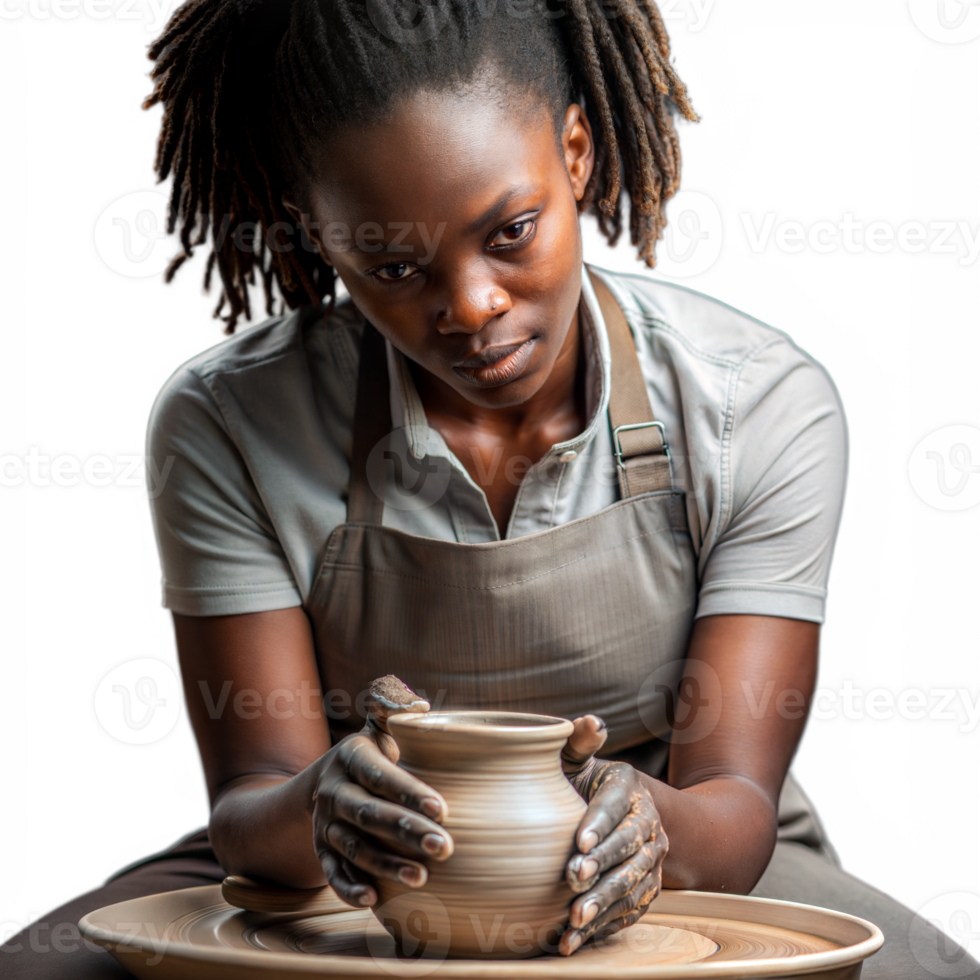 Artisan shaping clay on pottery wheel in studio png