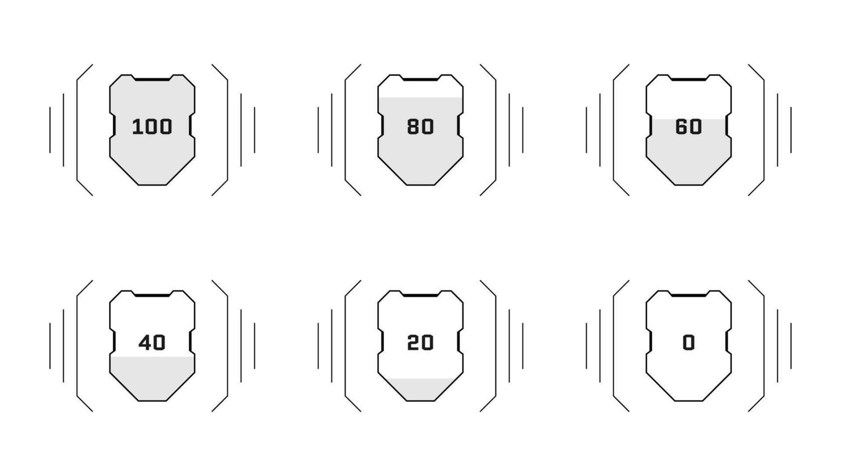 HUD digital futuristic style game user interface health shield progress set. game player protect armor level sign and life indicator symbol. Energy infographic design element. eps vector