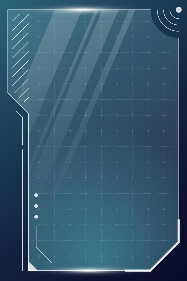 HUD digital futuristic user interface vertical square frame. Sci Fi high tech screen. Game UI menu touch monitoring dashboard panel. Cyber space head-up display GUI or FUI information eps sign vector