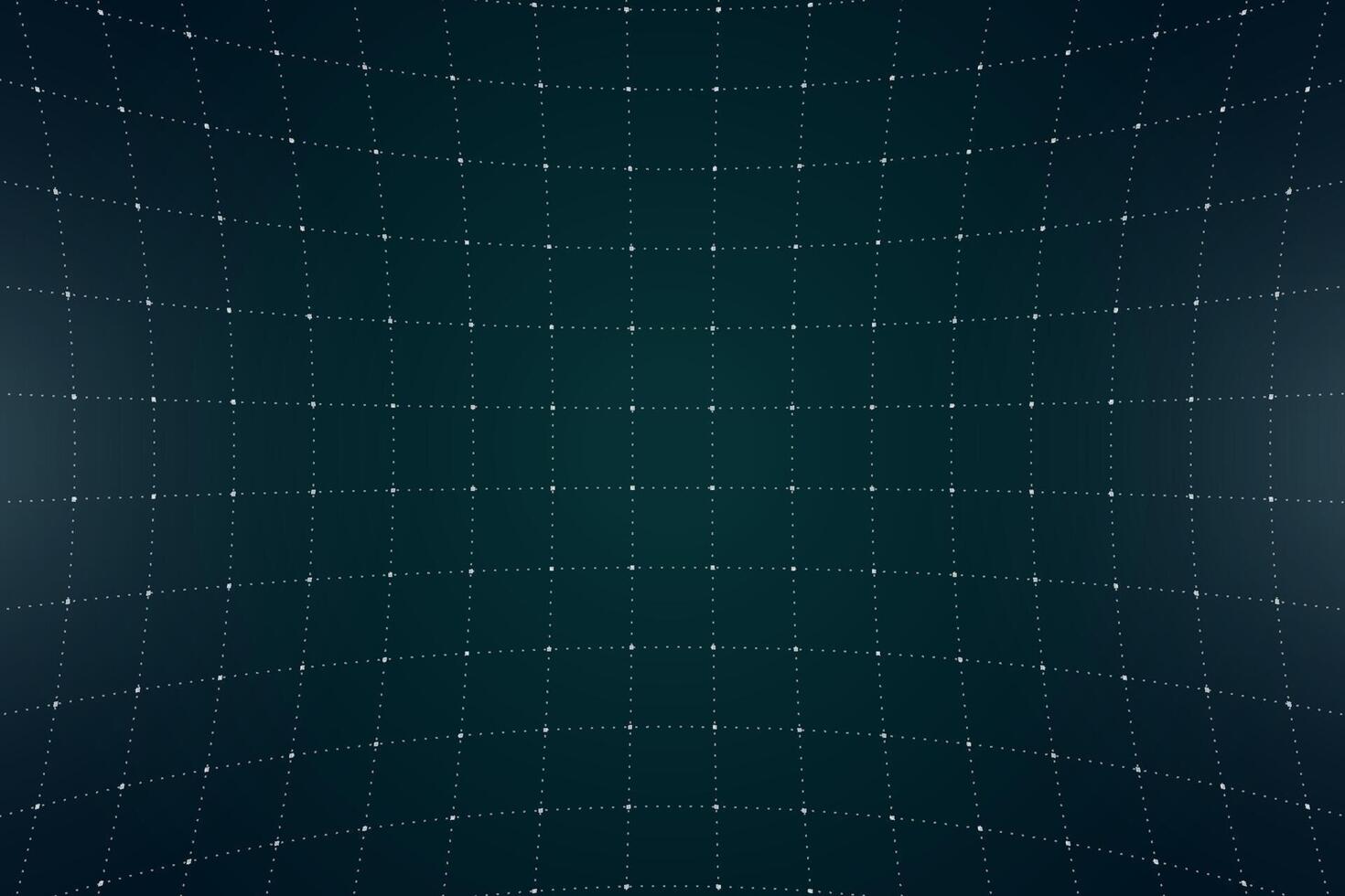 VR HUD futuristic interface voluminous grid. Line and dot head up display green square pattern. Digital UI screen convex mesh. GUI digital hi tech visor backdrop template. FUI Sci Fi dashboard display vector