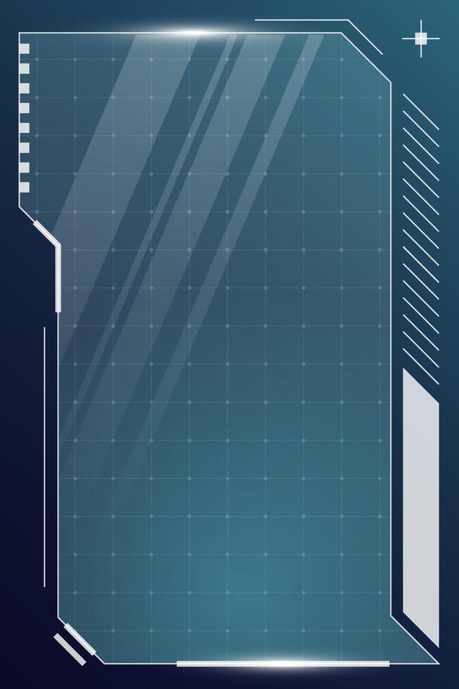 HUD digital futuristic user interface vertical frame. Sci Fi high tech screen. Gaming UI menu touching cyber monitoring dashboard panel. Cyberspace head-up display technology information sign vector