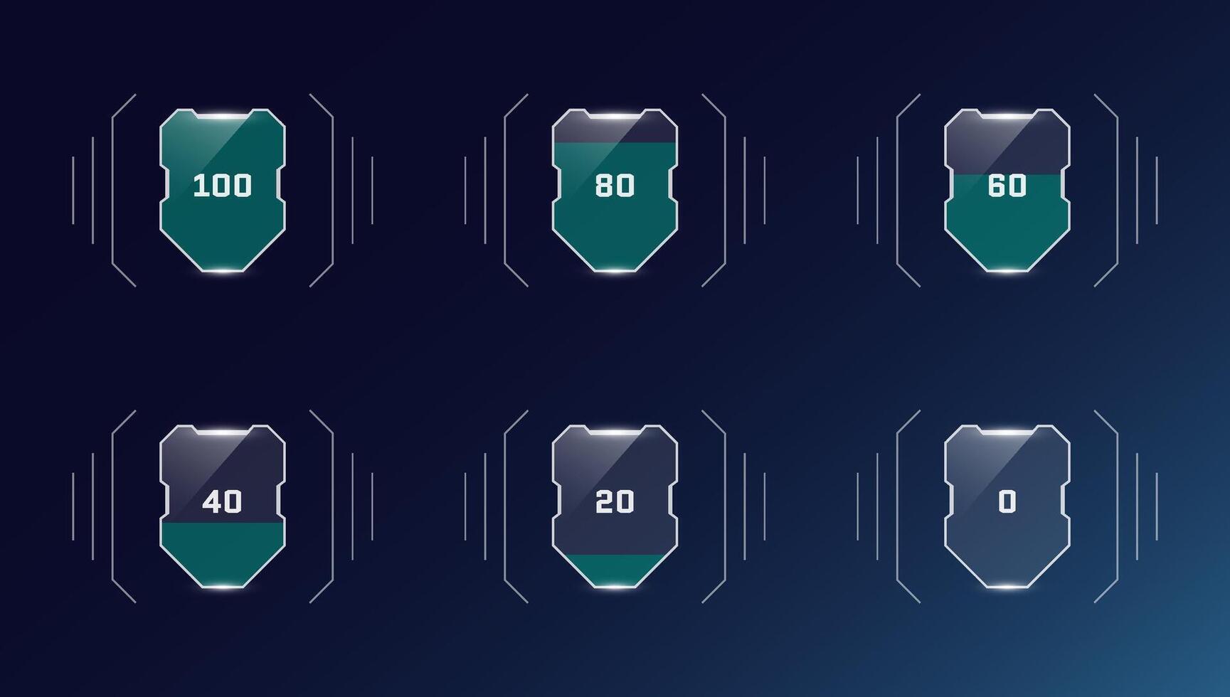 HUD digital futuristic style game user interface health shield progress set. game cyberspace player protect armor level sign and life indicator symbol. Energy infographic design eps element vector