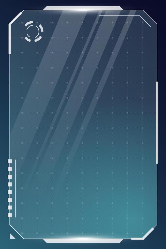 HUD digital futuristic user interface vertical frame. Sci Fi high tech screen. Gaming UI menu touching monitoring dashboard panel. Cyberpunk space head up display GUI FUI technology information border vector