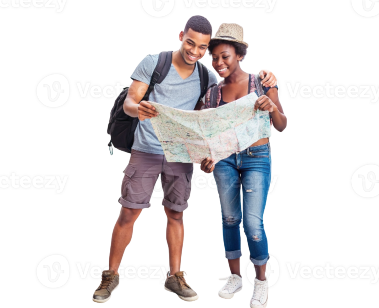 Young tourist with backpack and map png