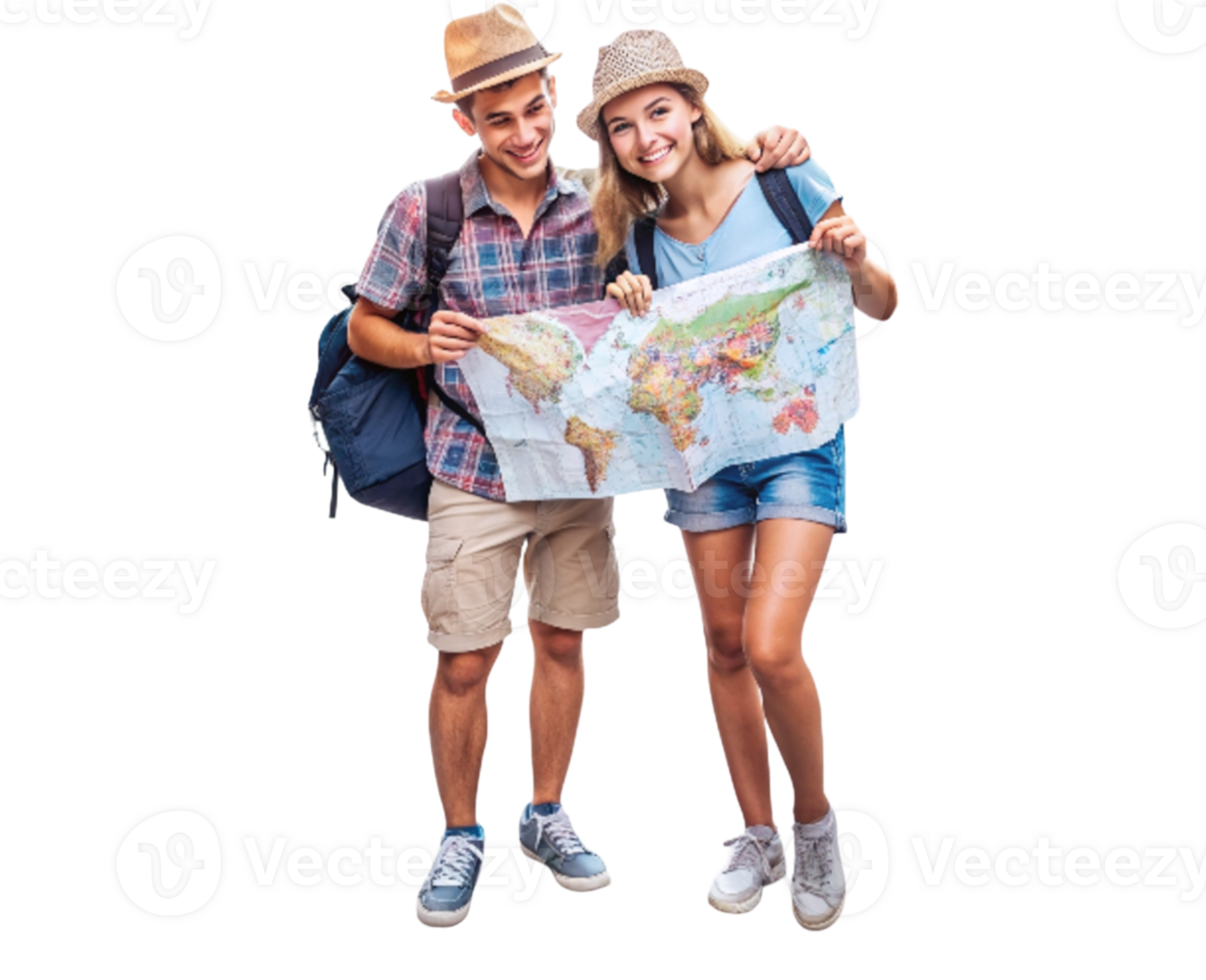Young tourist with backpack and map png