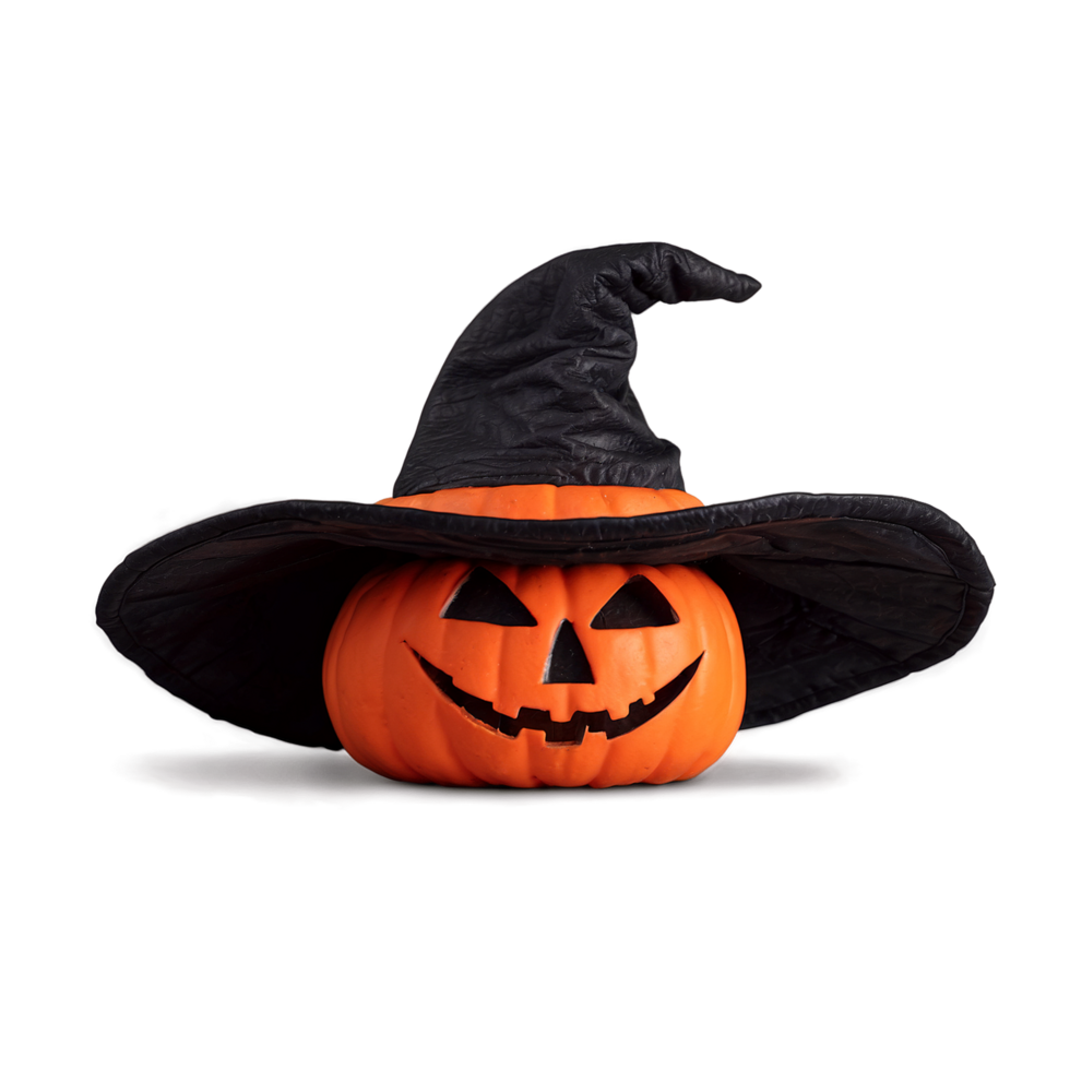Halloween Theme Witch Hat With Pumpkin isolated on transparent background png